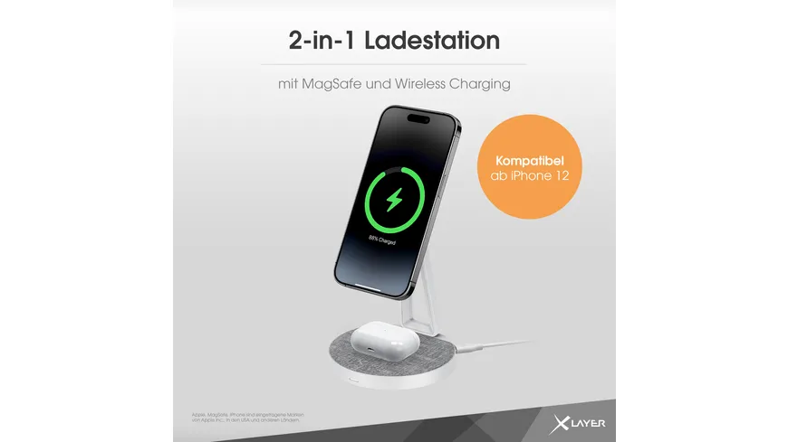 XLayer MagFix Pro 2 in 1 Ladestation 15W Grey/White