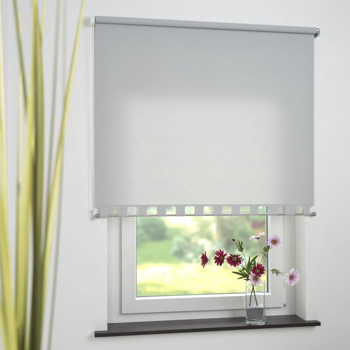 Bella Casa Seitenzugrollo Kettenzugrollo Volantrollo Rollo Eckig lichtdurchlässig 182 x 180 cm hellgrau für Fenster