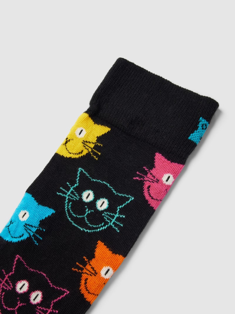 Socken mit Allover-Muster Modell 'Cat' in schwarz