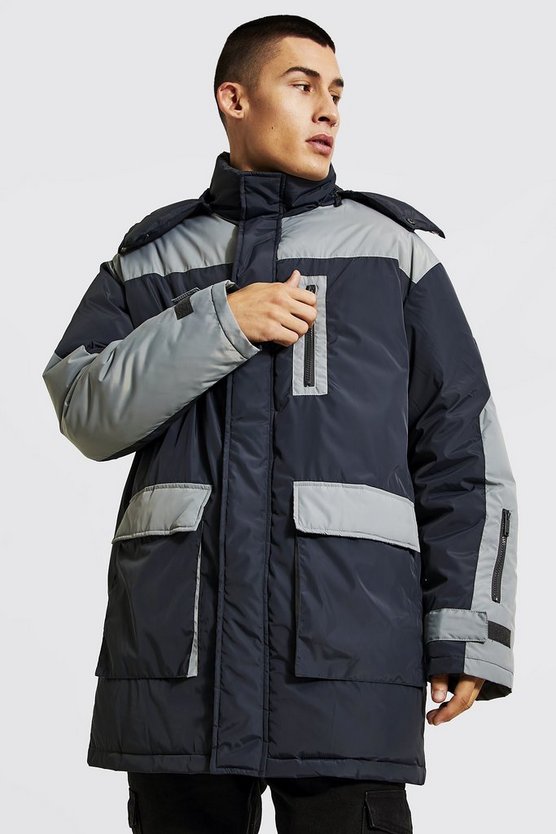 Colorblock Parka mit Kapuze