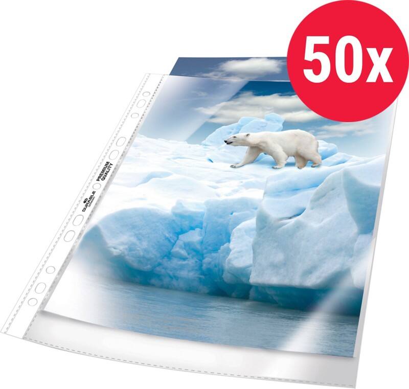DURABLE Premium Prospekthüllen DIN A4 Genarbt Transparent 80 Mikron PP (Polypropylen) Oben 11 Löcher 2682 50 Stück