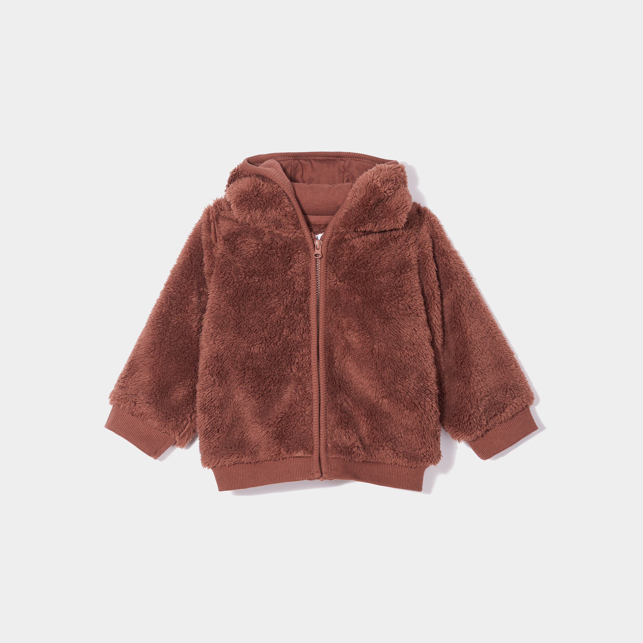 Gilet fausse fourrure zippé à capuche marron foncé bébé garçon | La Halle