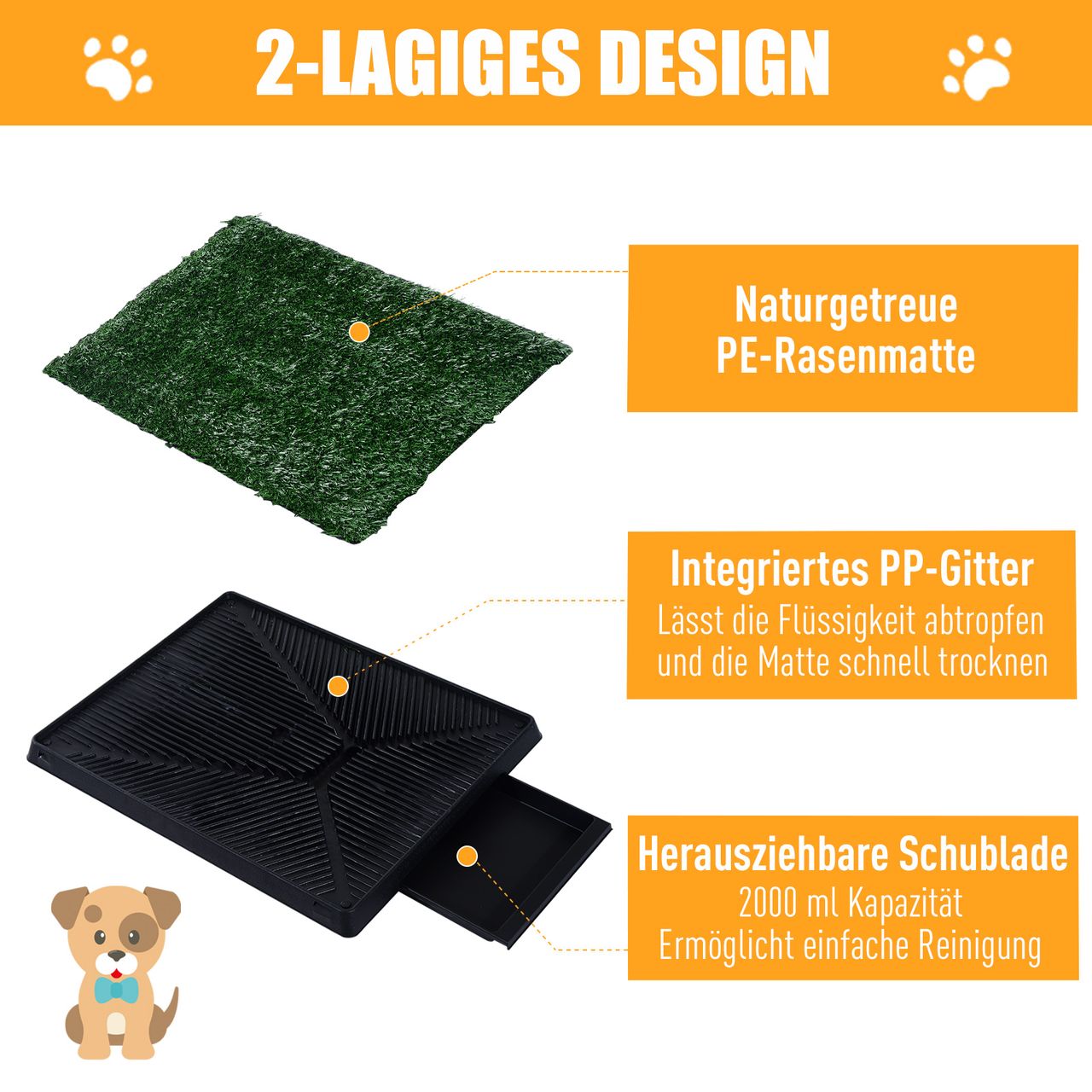 PawHut Hundetoilette Hundeklo Welpentoilette Welpenklo Hunde WC Kunstgras 3 Typ