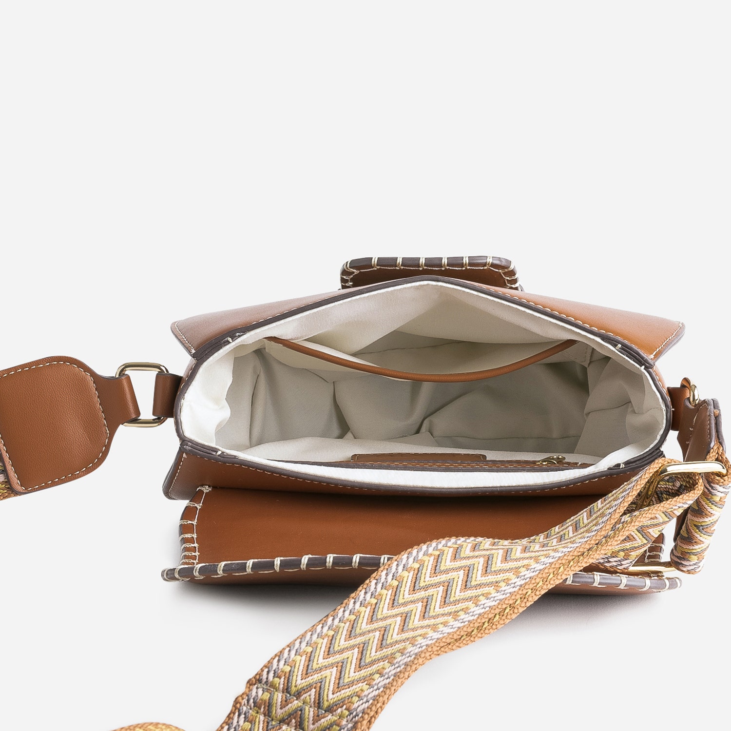 Sac bandoulière TEXTO camel à large bandoulière tressée