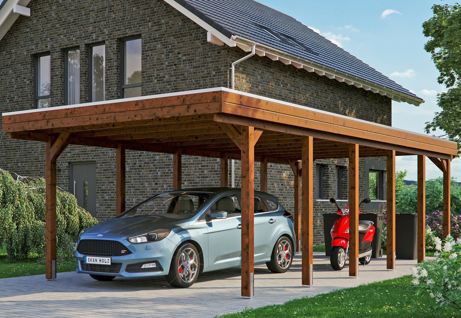 Skanholz Einzelcarport Friesland, BxT: 397x860 cm, 221 cm Einfahrtshöhe