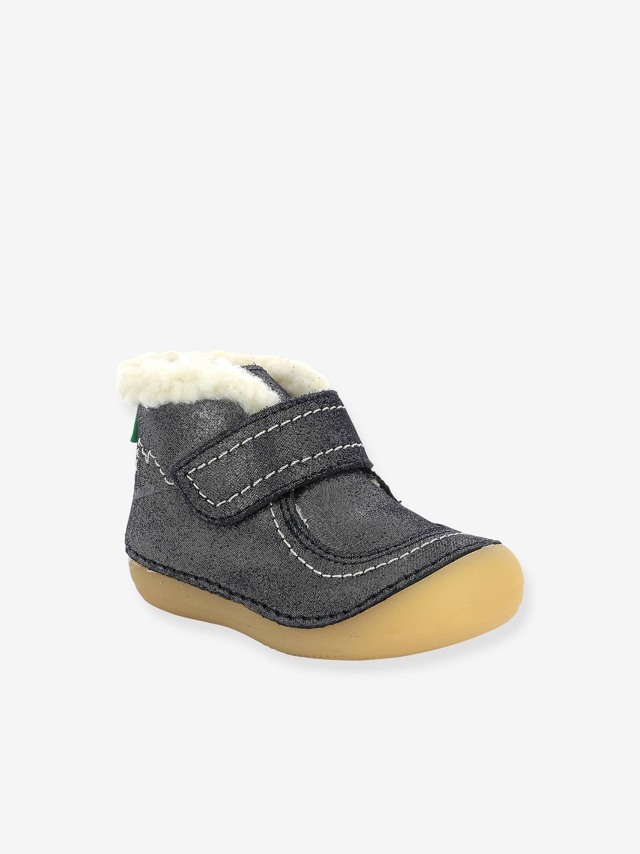 Bottillons fourrés cuir bébé Somoons KICKERS® 1ers pas marine glitter