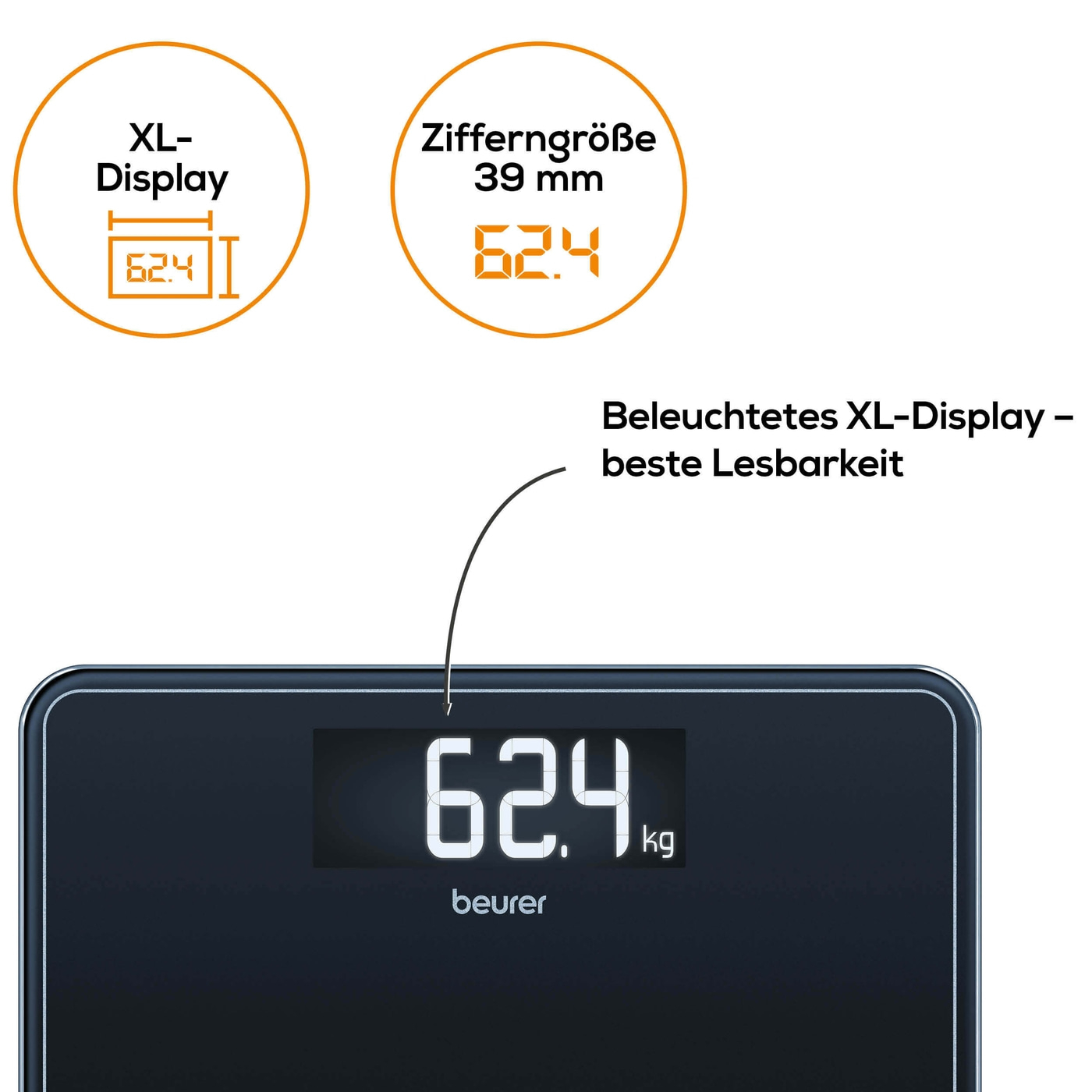 Glaswaage GS 400 SignatureLine White-Große Personenwaage aus Glas im edlen Design - bis 200 kg