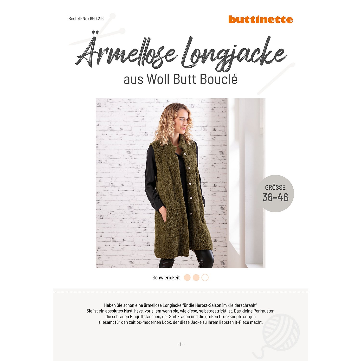 Strickanleitung – Ärmellose Longjacke aus Woll Butt Bouclé