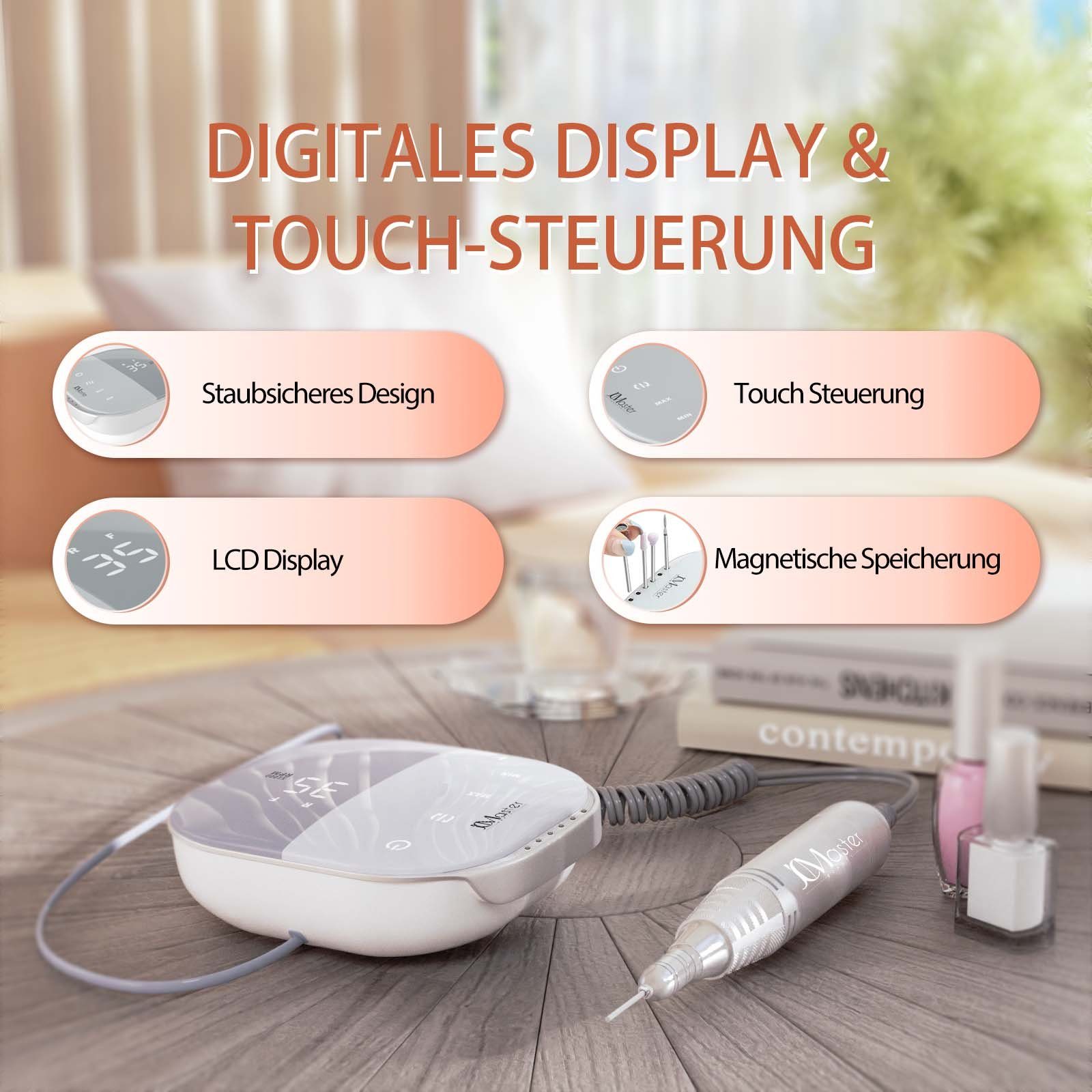 JCMaster Maniküre-Pediküre-Set, TouchPro+ Nagelfräser 35000RPM 4 Aufsätze