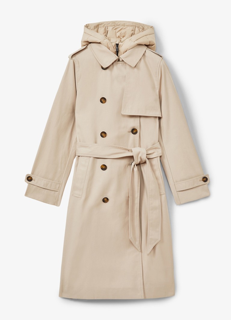 Reiss Azura zweireihiger Trenchcoat mit abnehmbarer Kapuze