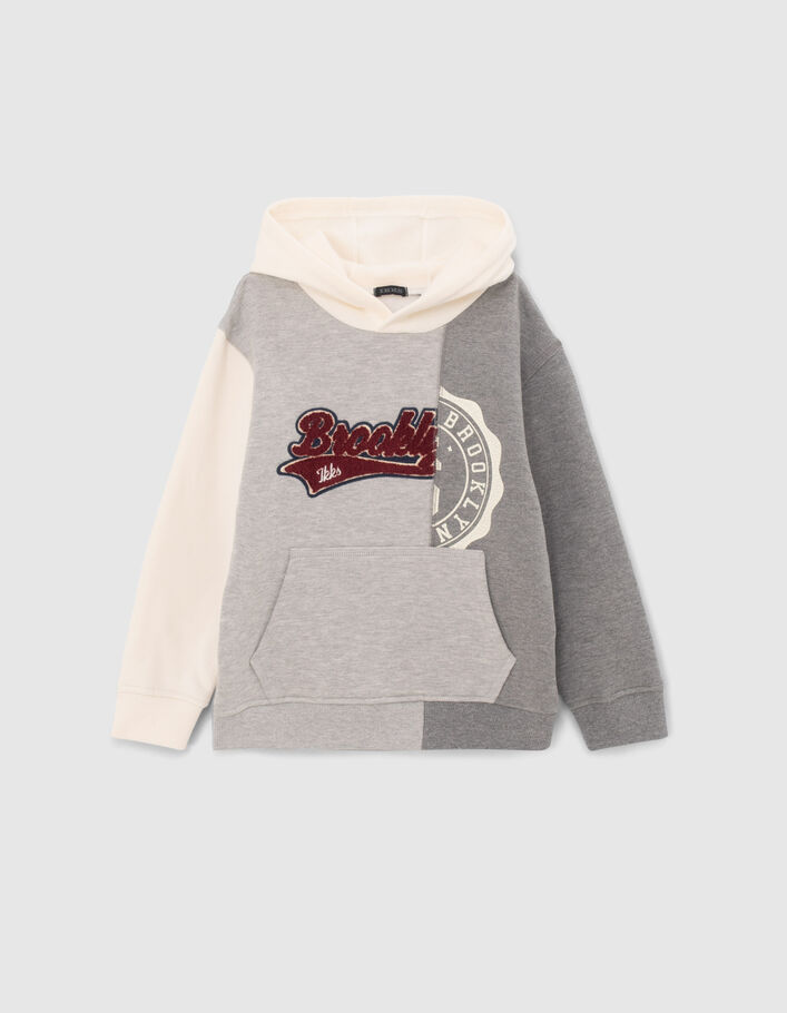 Sweat gris et écru à visuels coupés garçon