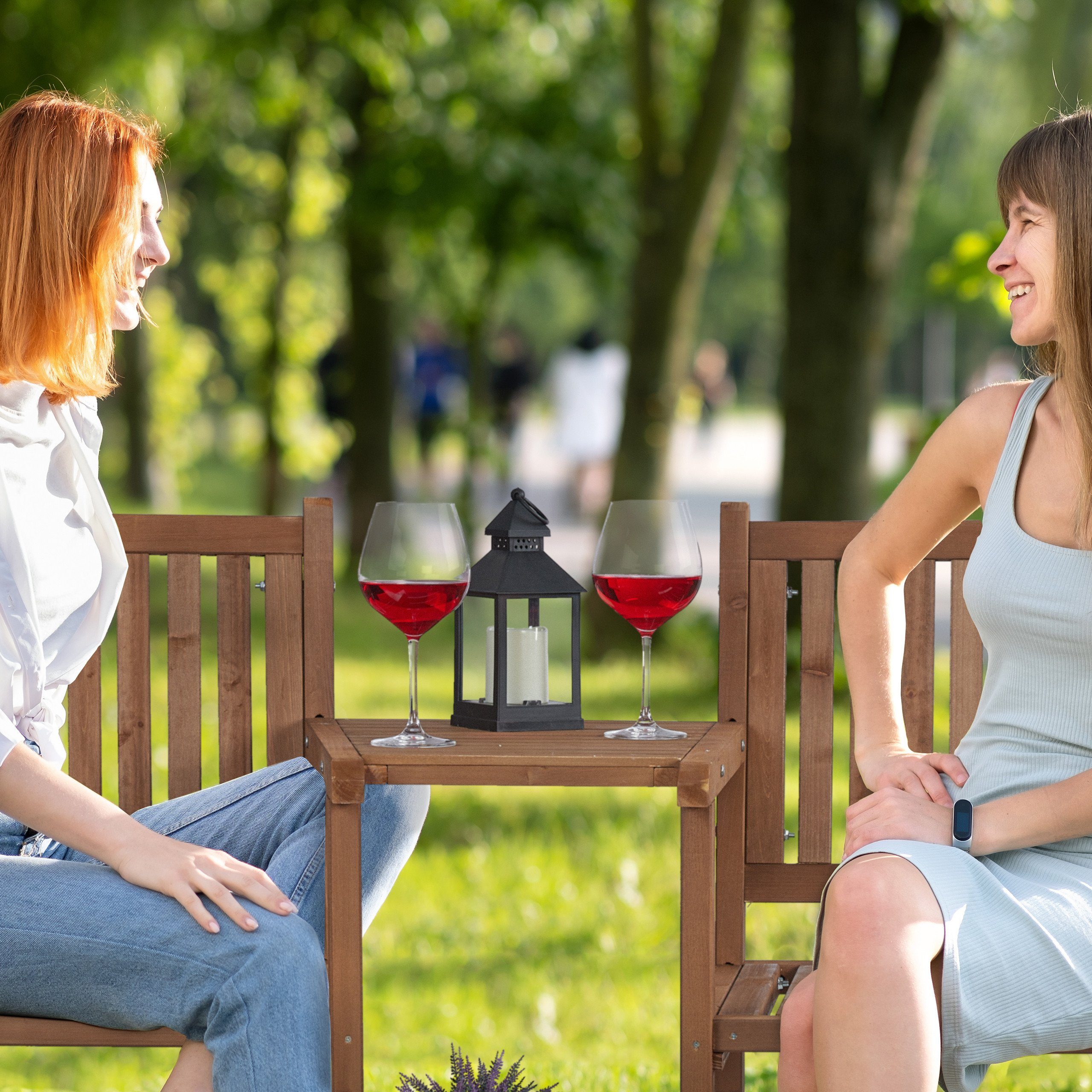 relaxdays Gartenbank Braune Gartenbank mit Tisch