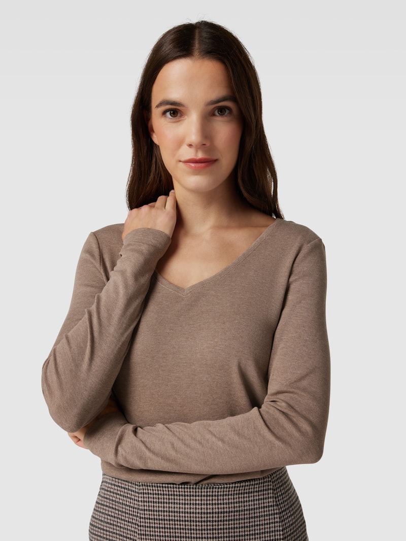 Longsleeve mit V-Ausschnitt in taupe meliert