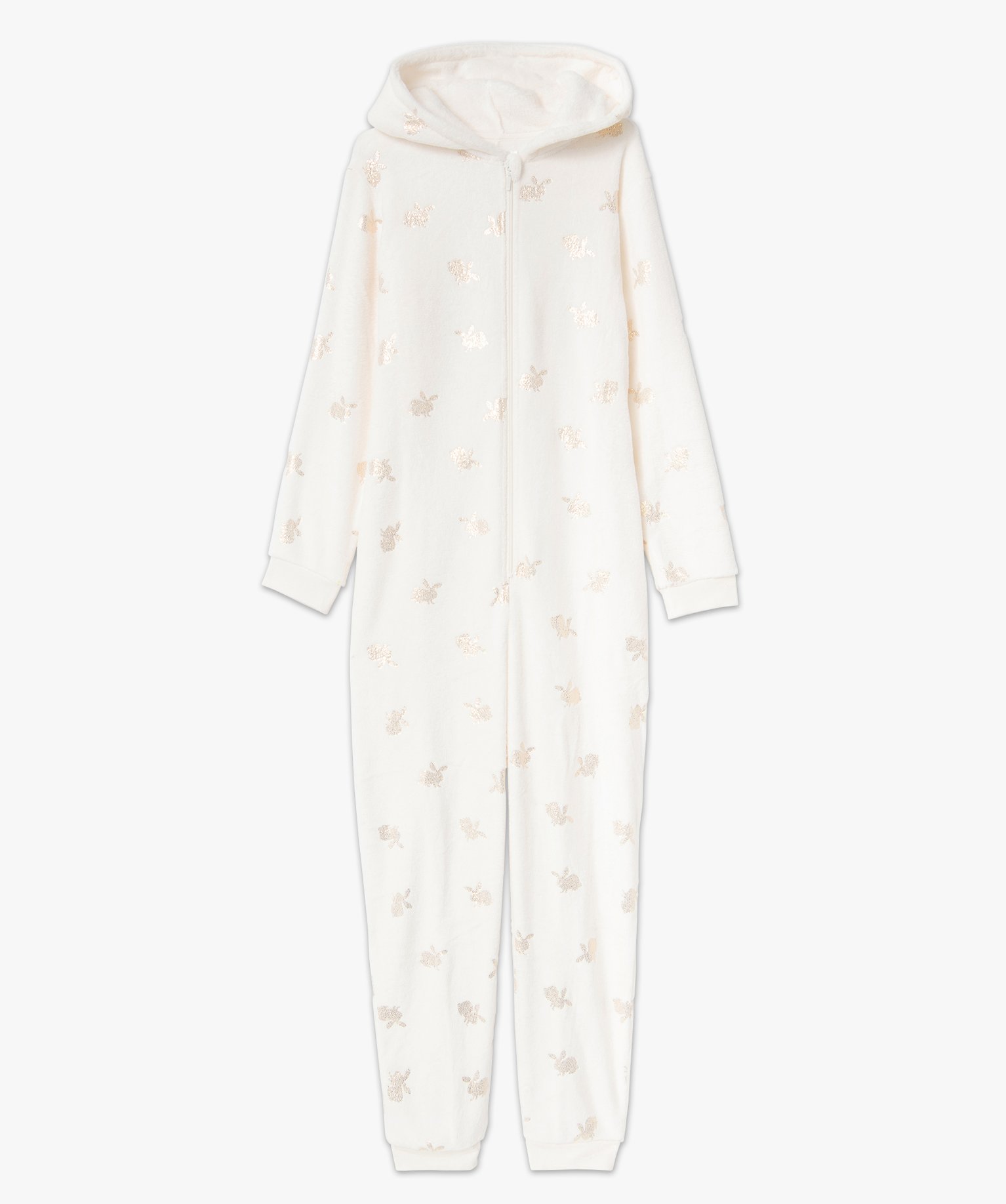 Combinaison pyjama femme en maille peluche à motifs pailletés blanc | GEMO