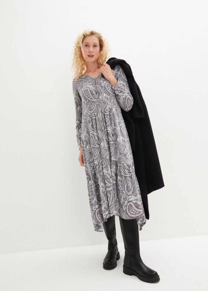 Midi Shirtkleid aus Baumwoll- Viskose Mischung, mit Zipfelsaum