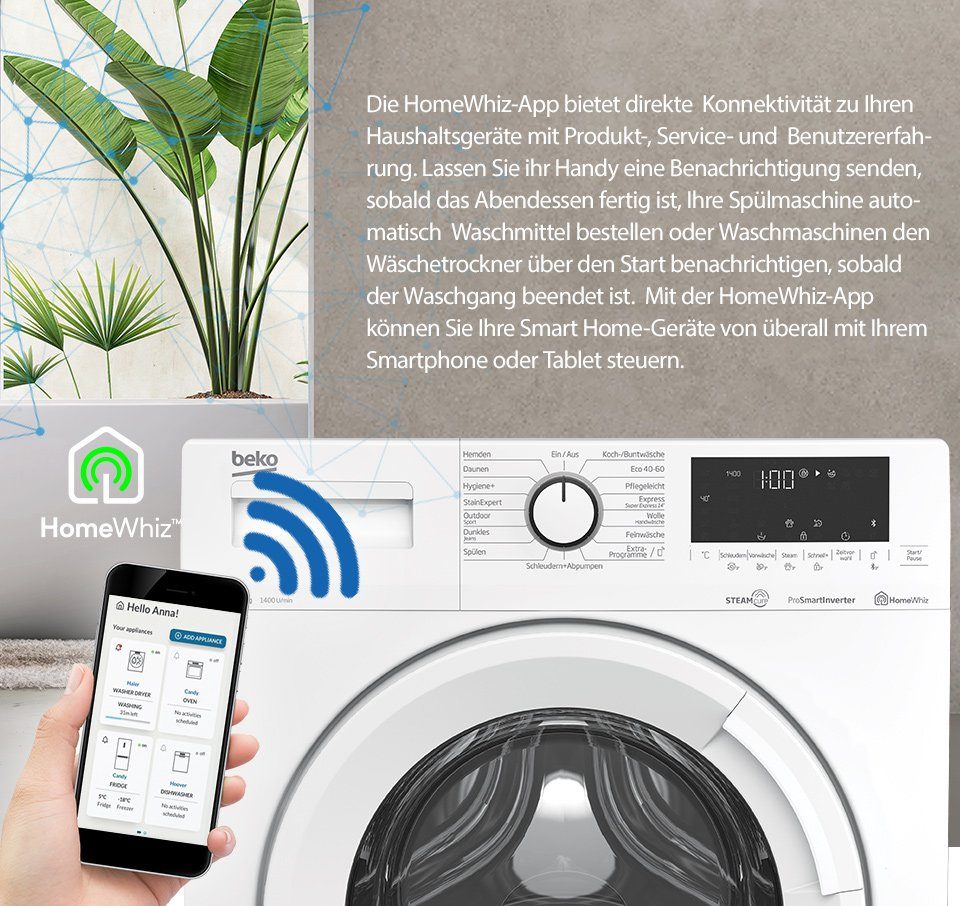 BEKO Waschmaschine WML8146T5STR1 7001440074, 8 kg, 1400 U/min, Mengenautomatik, AddXtra Nachlegefunktion, Bluetooth, Pet Hair Removal