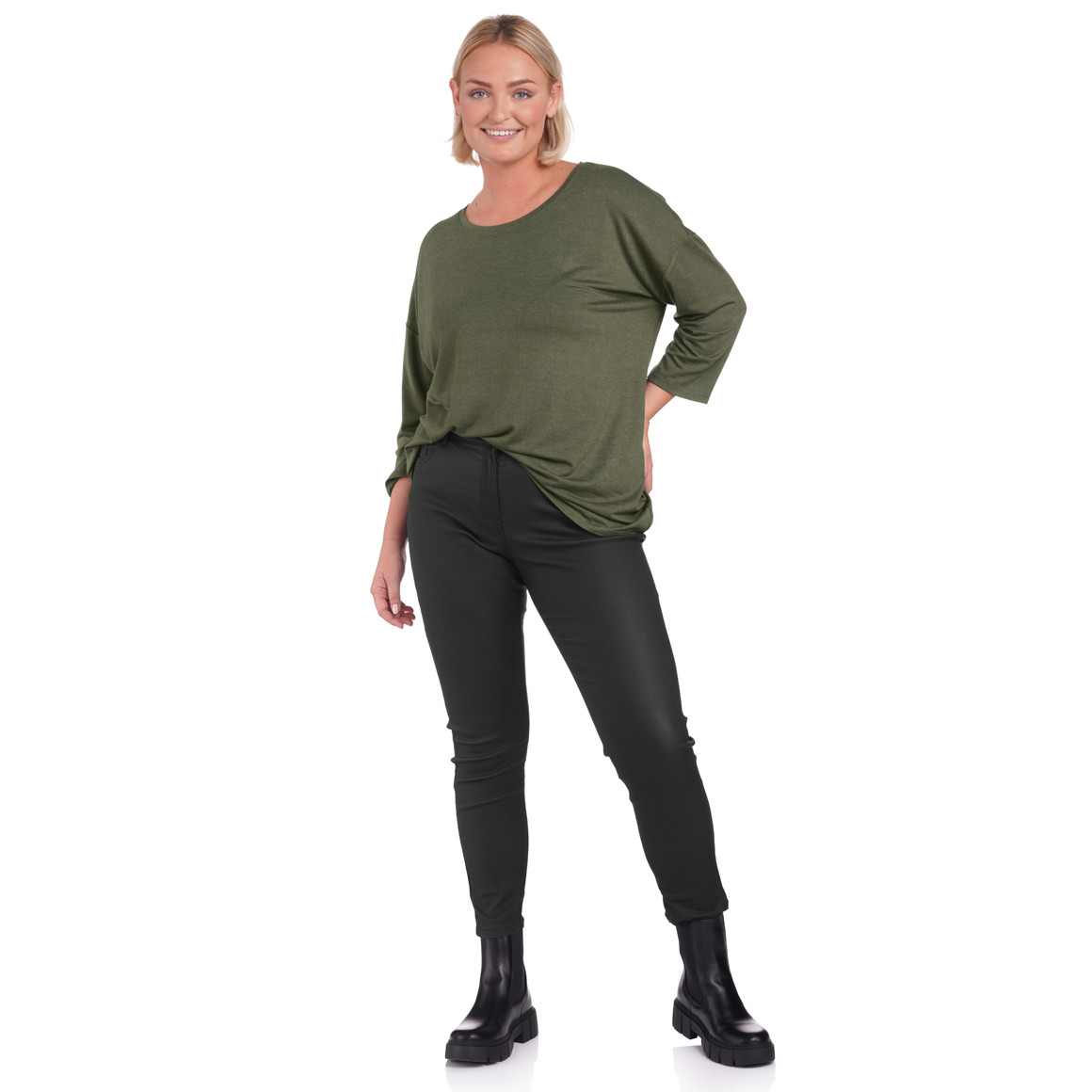 Damen Slim-Jeans in Leder-Optik
