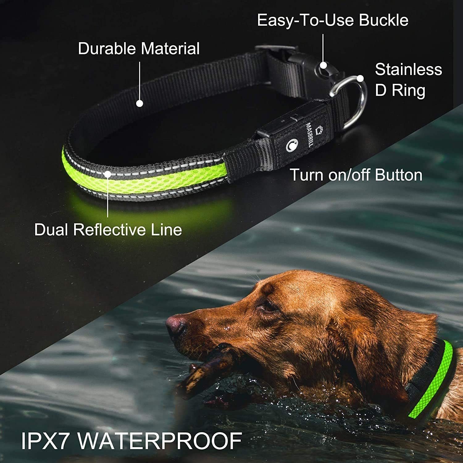 Ciskotu Hunde-Halsband Leuchthalsband Hunde Aufladbar,Hundehalsband Leuchtend Wasserdicht, mit 3 Beleuchtungsmodi, Verstellbare LED Halsband