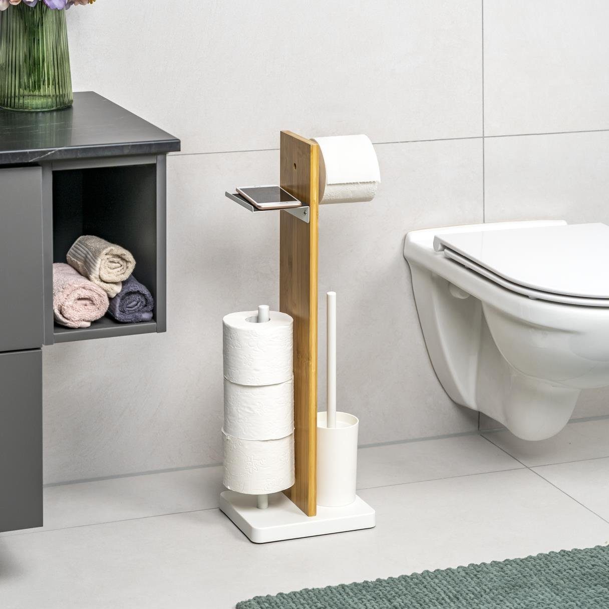 eluno WC-Garnitur 4in1, WC-Bürste, (Ersatz)Rollenhalter, Ablage, Toilette, (Set), 4in1, freistehend