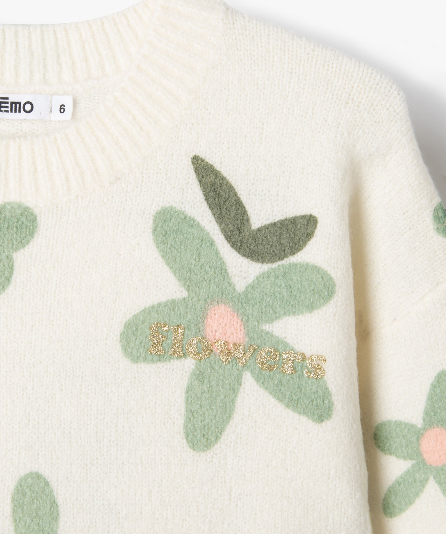 Pull à col rond en maille avec motifs fille ecru | GEMO