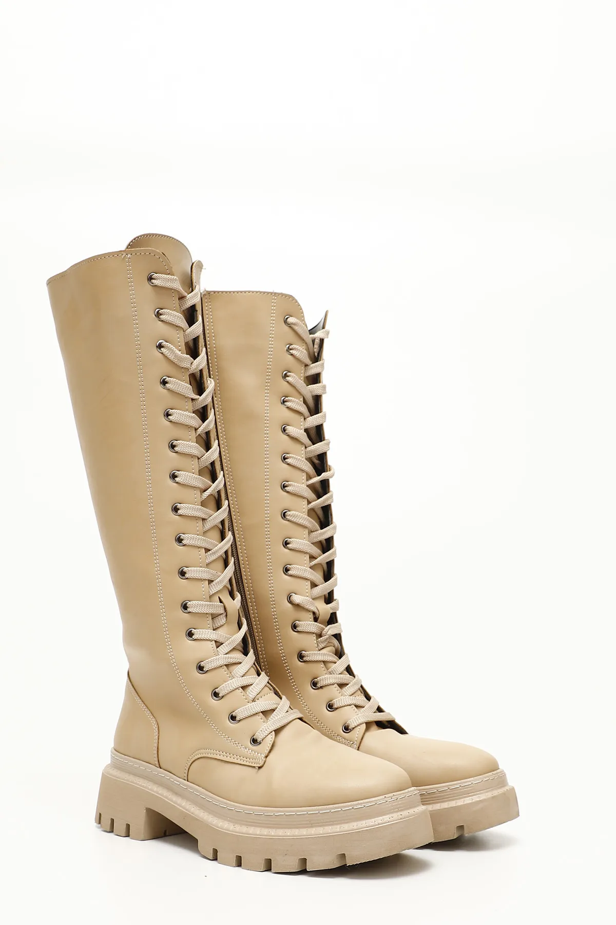GÖNDERİ(R)  Nackte Damen-Tagesstiefel zum Schnüren mit runder Zehenpartie und Absatz und Reißverschluss 37401