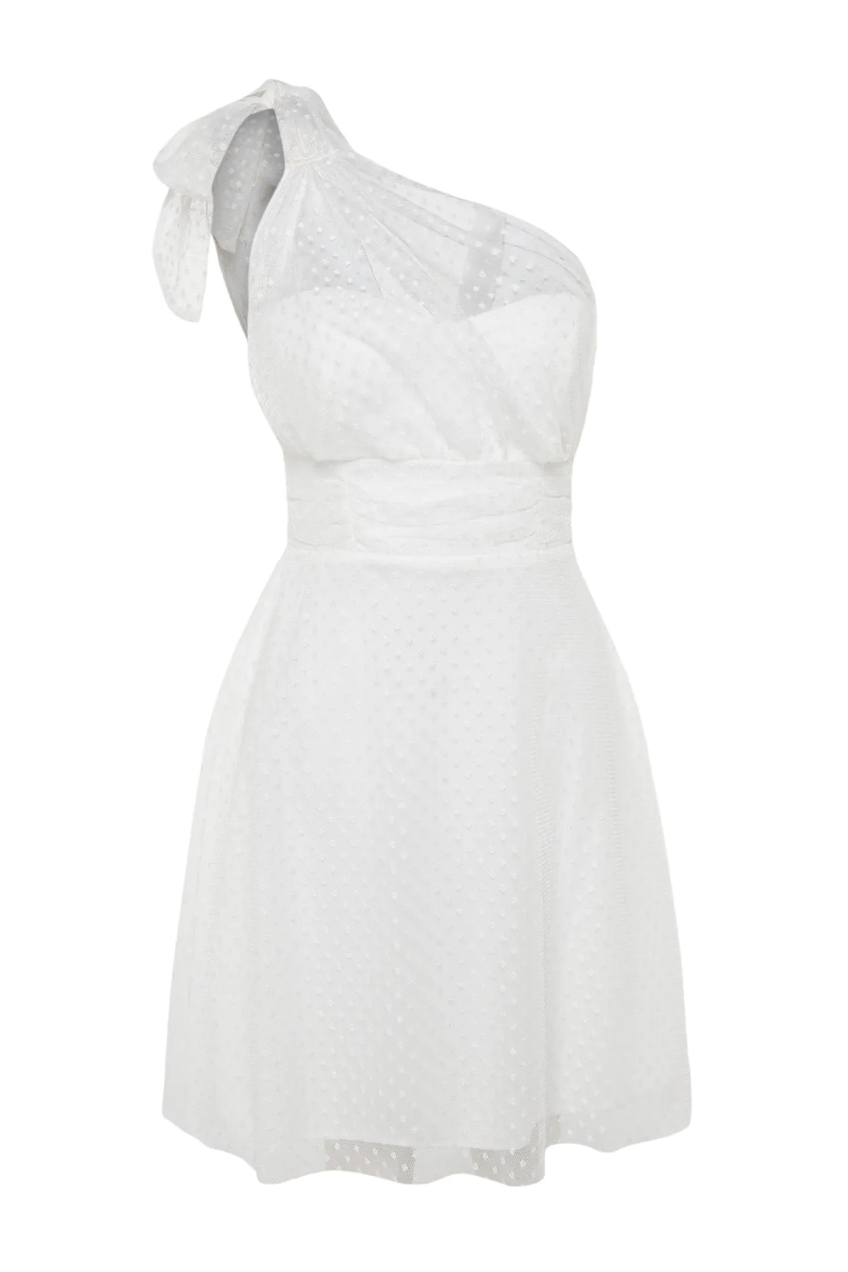 Trendyol Collection  Weißes, offenes Taillen-/Skater-gefüttertes Tüll-Hochzeits-/Hochzeits-Elegantes Abendkleid TPRSS23EL00386