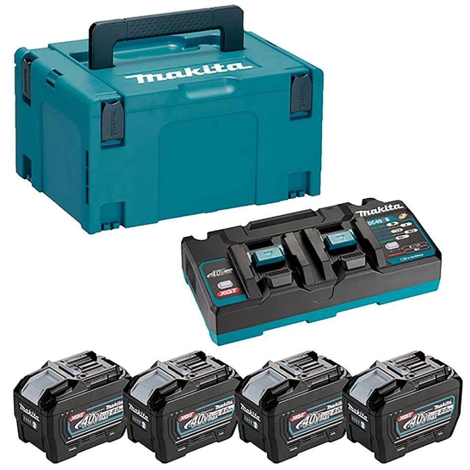 Makita Accessoires 1910A8-3 Startset XGT DC40RB Duolader + 4 x Accu BL4080F 40V max 8.0Ah in MBox