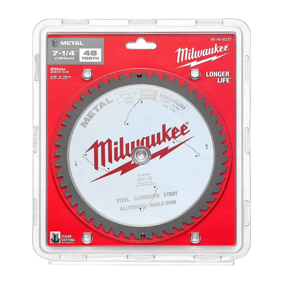 Serra circular para metal Milwaukee de 184 mm com 48 dentes TCT, tamanho médio 48408237