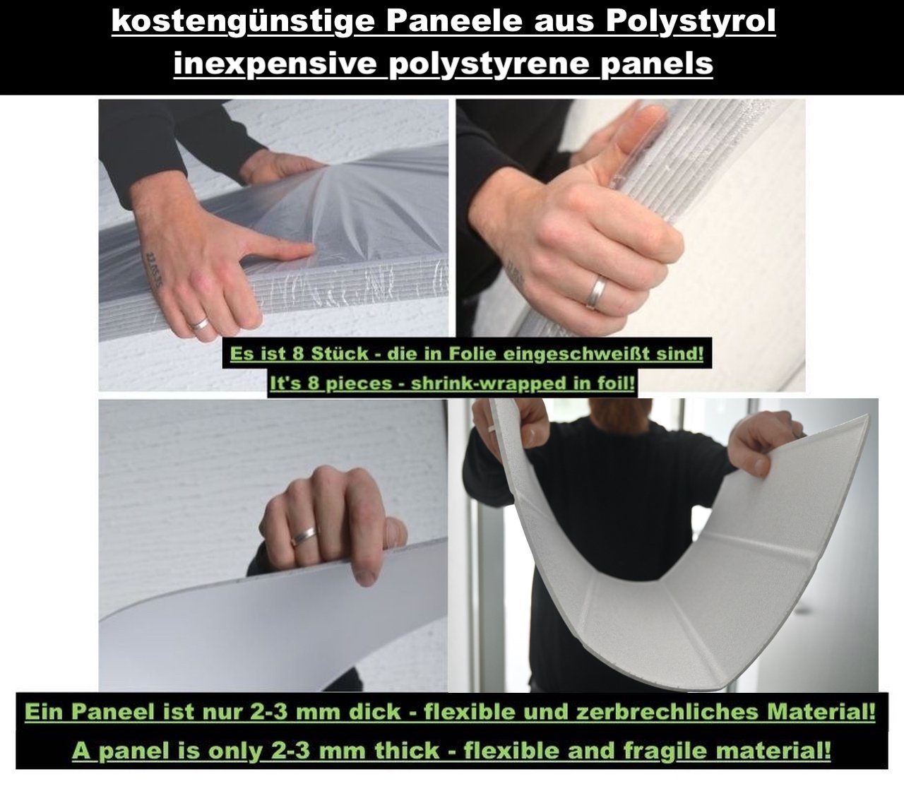 IKHEMalarka 3D Wandpaneel 3D Wandpaneele Wandverkleidung Deckenpaneele, 0,25 qm, Holz Optik Polystyrol MATERIAL STYROPOR ARTIGES! (4qm = 16 Stück)