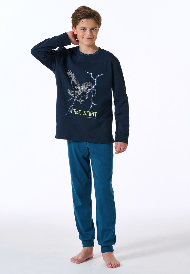 Schlafanzug lang Interlock Adler nachtblau - Nightwear