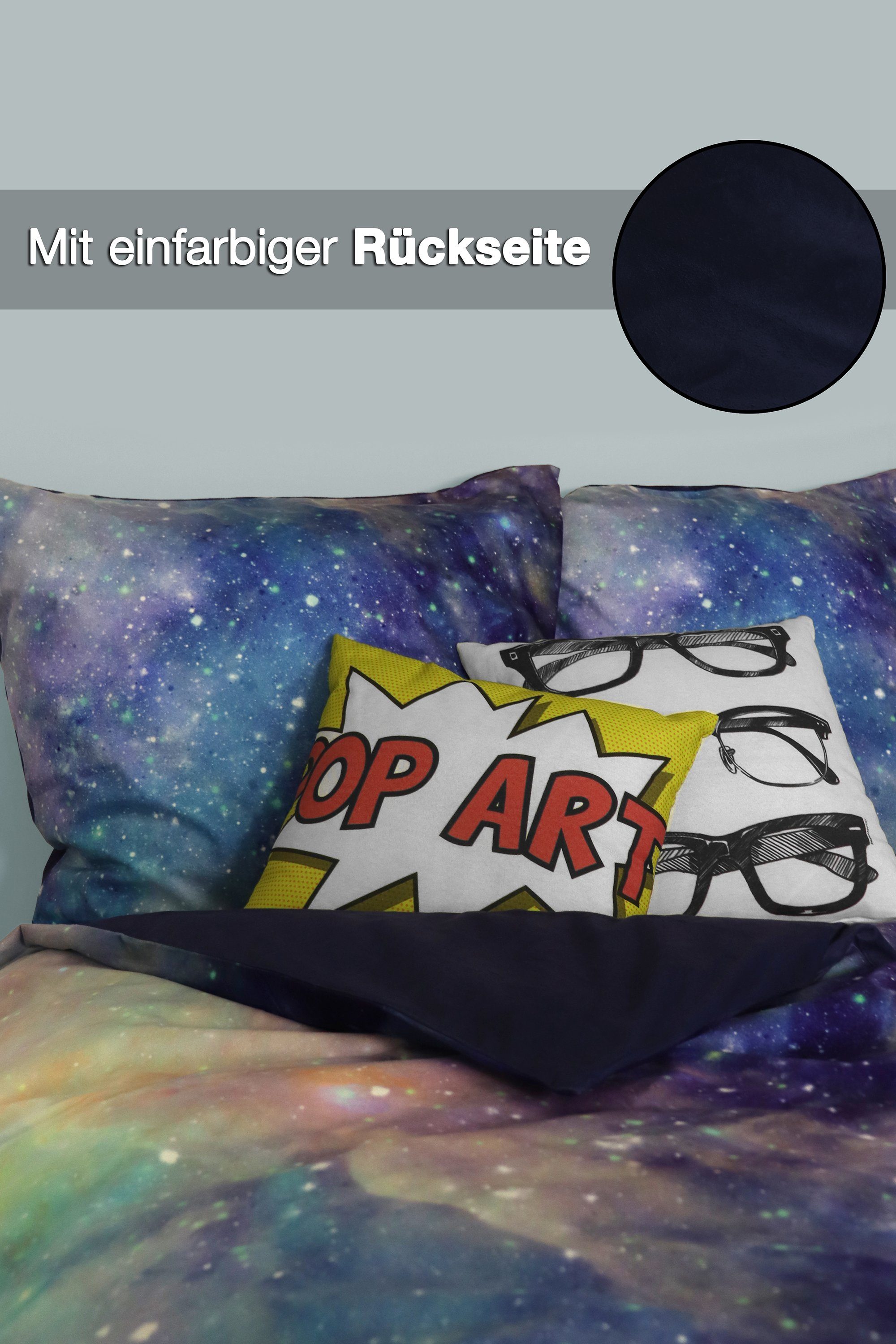 Jugendbettwäsche, jilda-tex, Microfaser-Flanell, 2 teilig, weich, warm und kuschlig im tollem Galaxie-Motiv