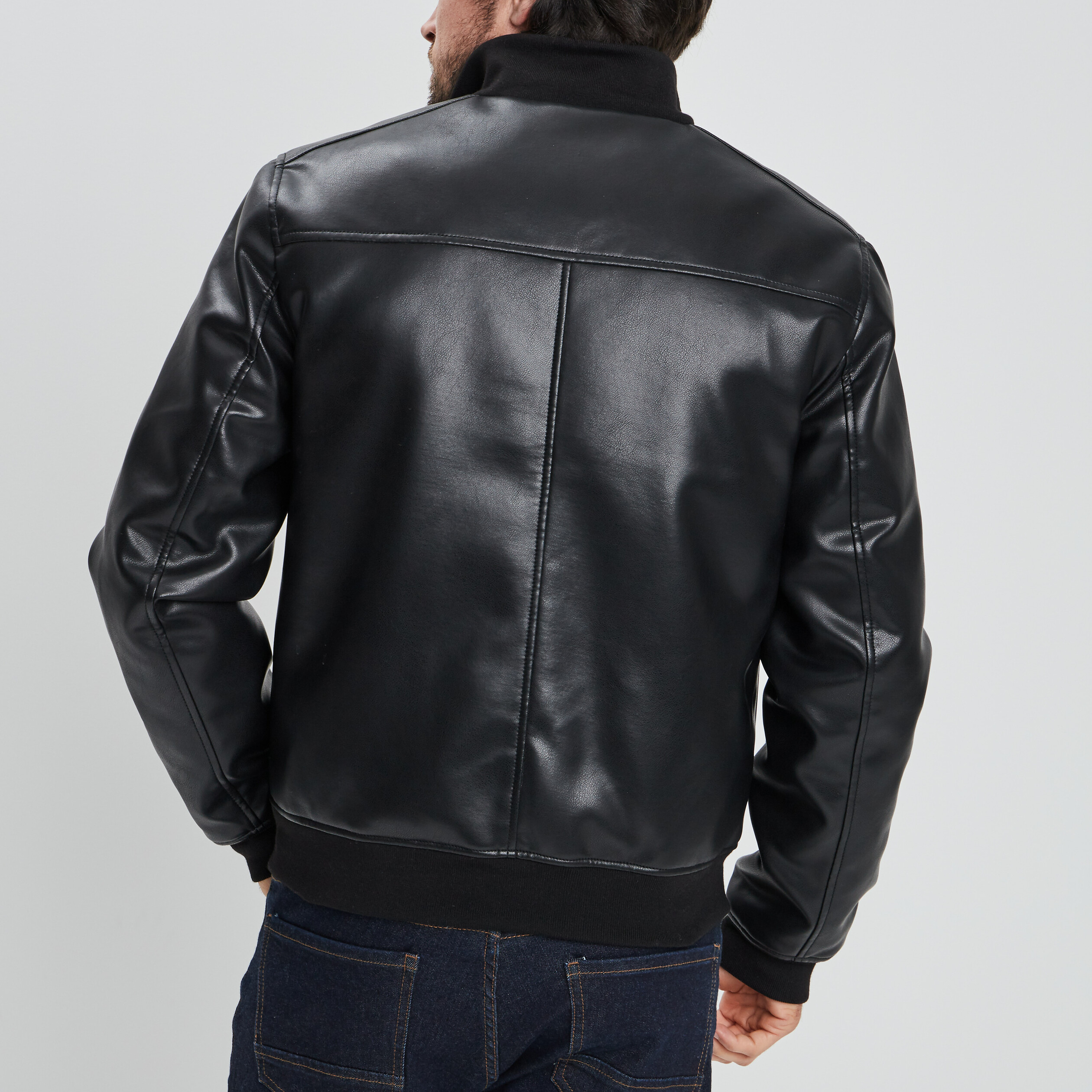 Veste zippée à col montant simili cuir noir homme | La Halle