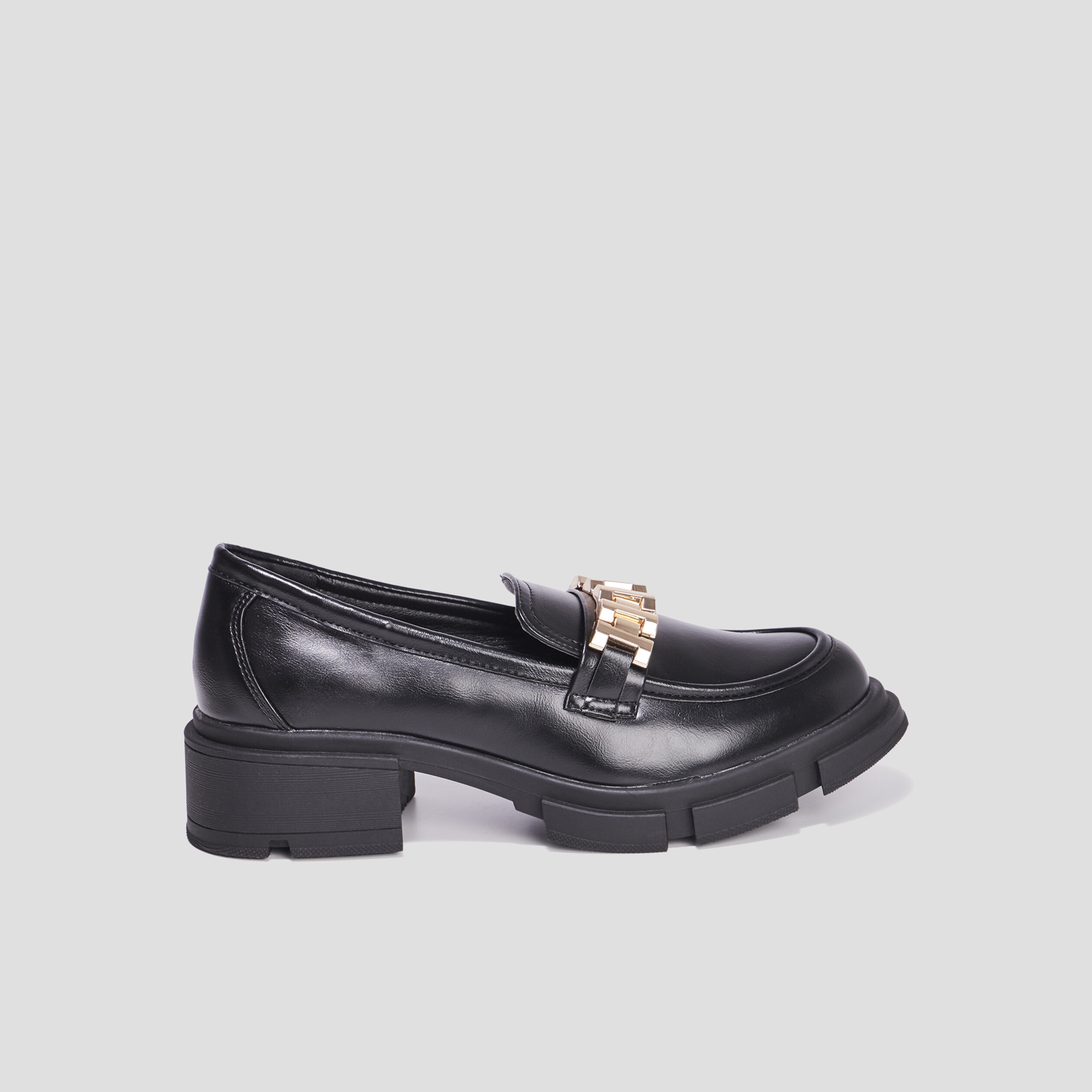 Mocassins à talons et détails chaînes noir femme | La Halle