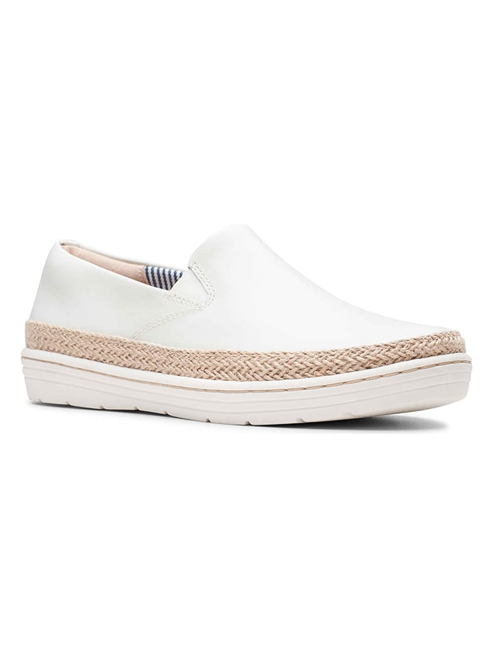 Clarks Leder-Slipper in Weiß günstig kaufen