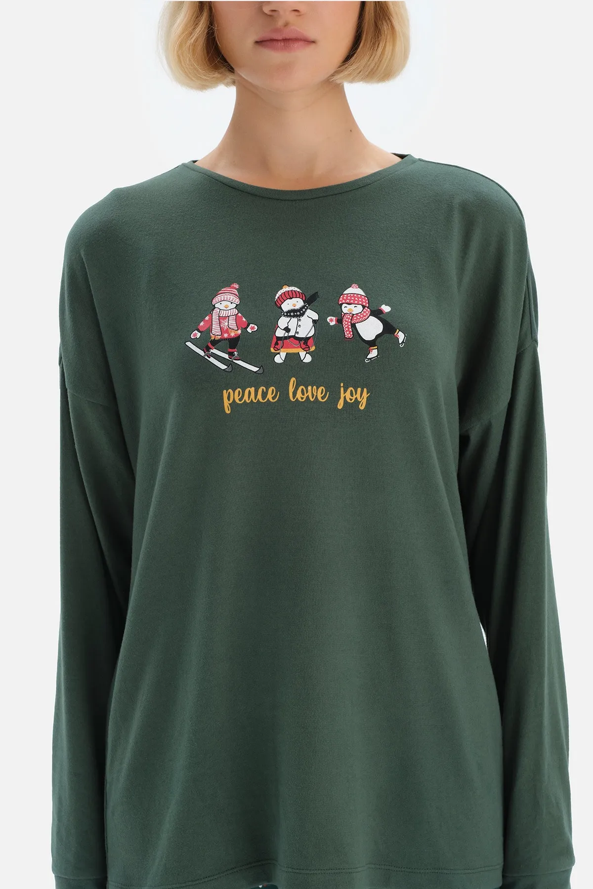 Dagi  Grün bedrucktes Langarm-Pyjama-Set