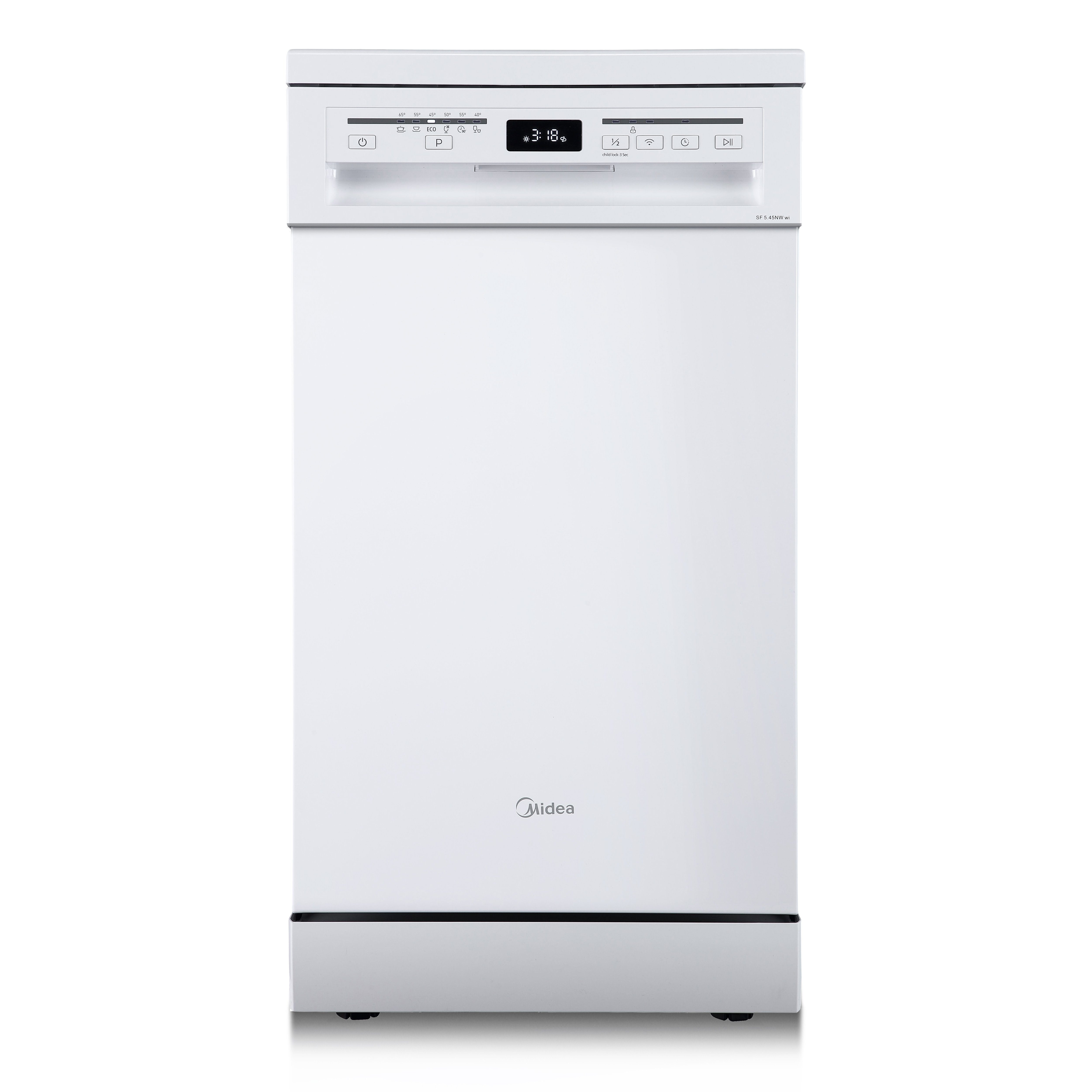 Midea Standgeschirrspüler, SF 5.45NW wi, 6 Programme, 47 dB, 1-24H Startzeitvorwahl, Aquastop