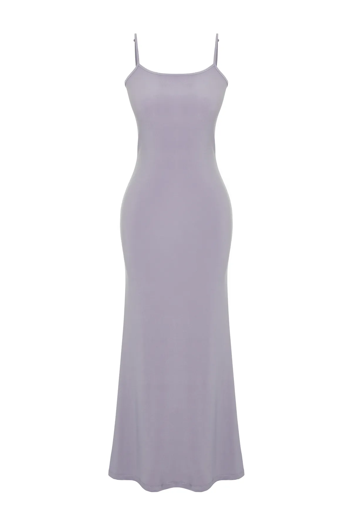Trendyol Collection  Graues Maxi-Maxikleid mit tailliertem/taillierten Trägern und flexiblem Strickmuster TWOSS23EL02435