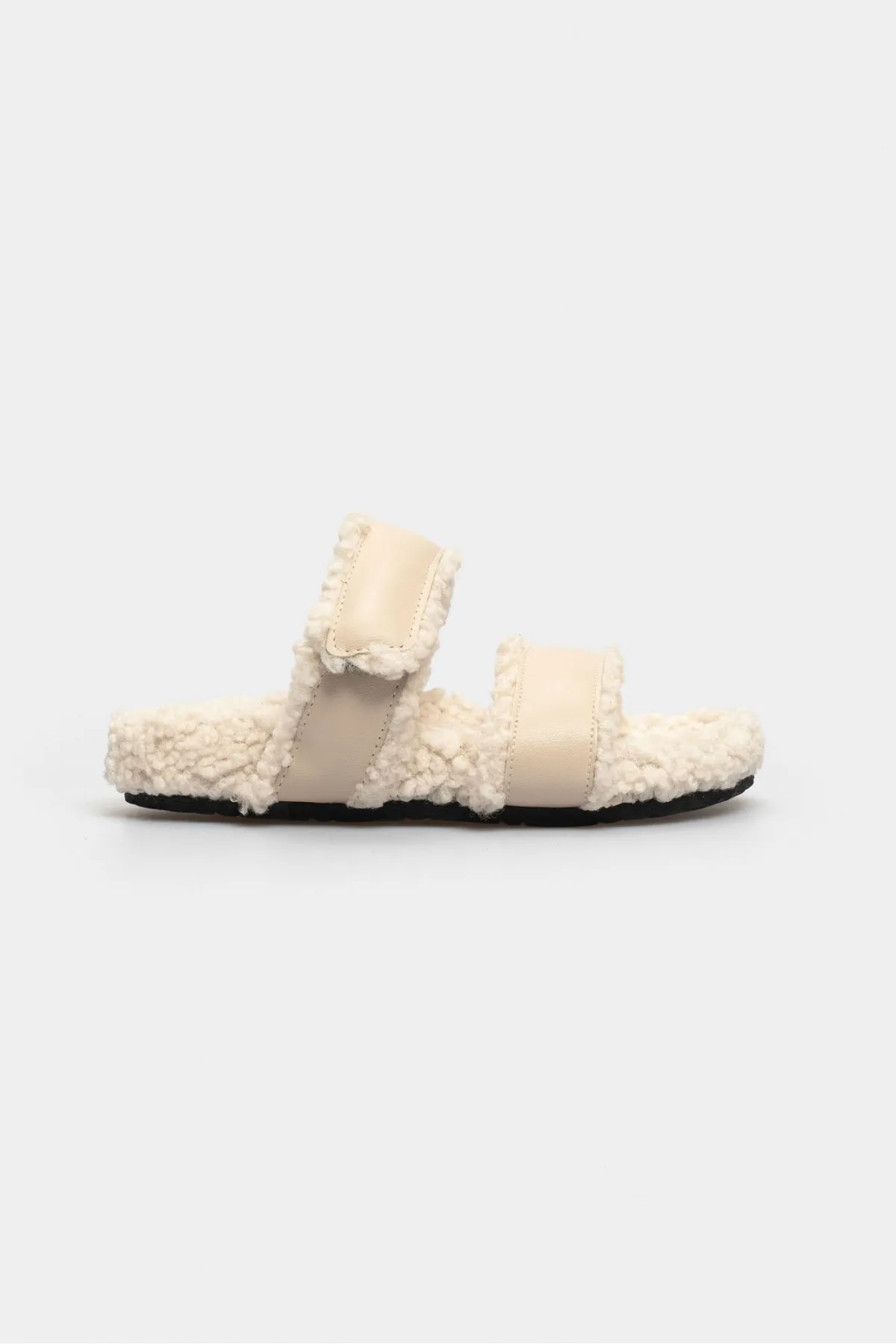 NİŞANTAŞI SHOES  Barrow Beige Matte Damen-Hausschuhe mit Klettverschluss und flacher Sohle