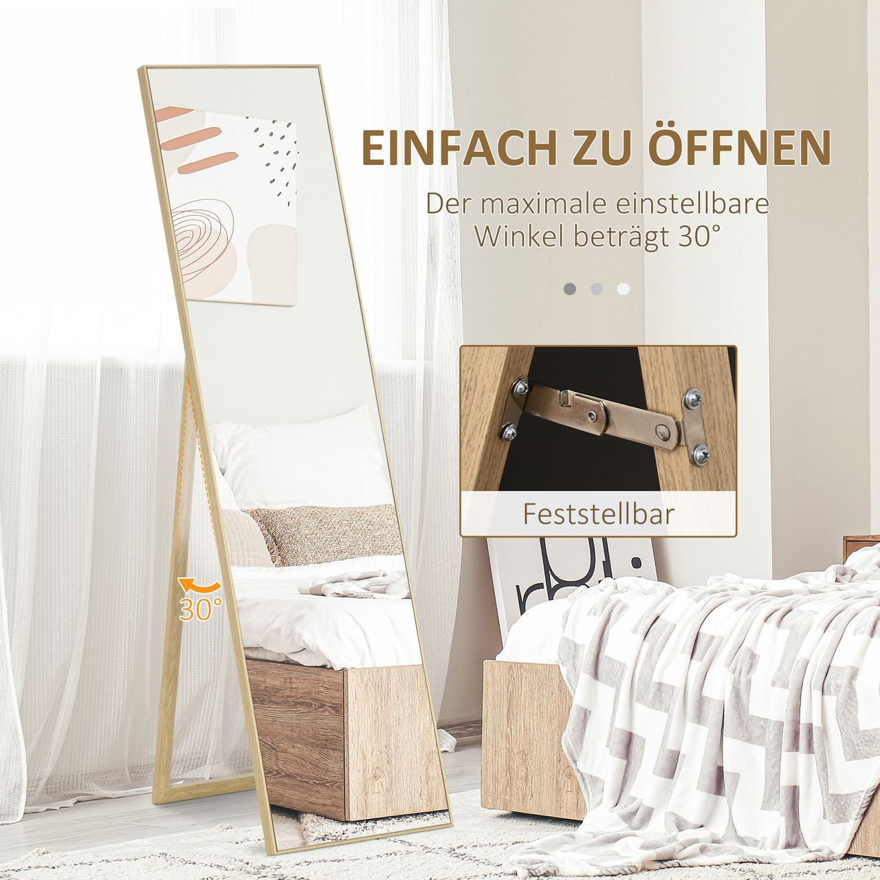 HOMCOM Standspiegel, Ankleidespiegel, Ganzkörperspiegel mit Holzmaserung