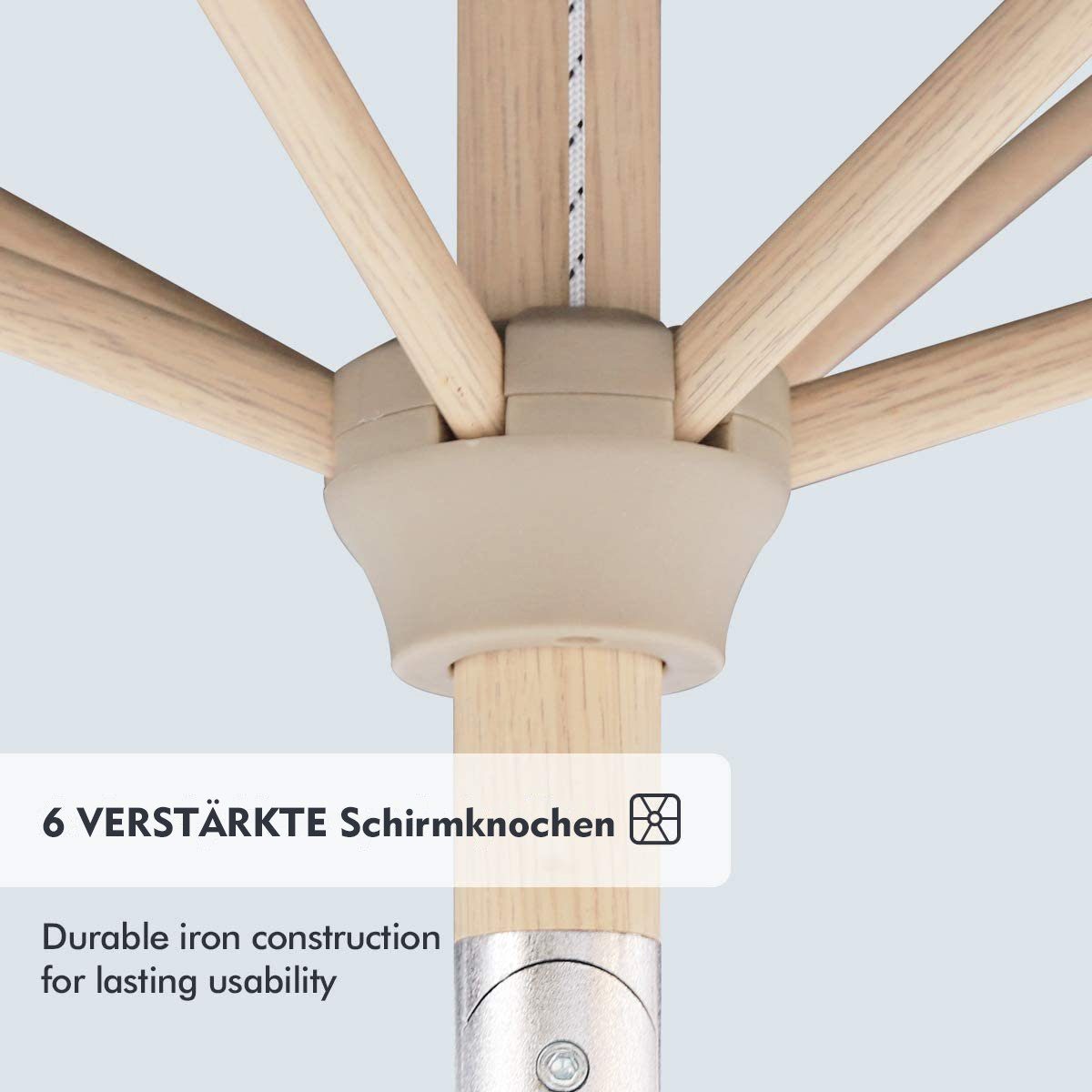 Sekey Sonnenschirm 270 cm Aluminium Balkonschirm mit Kurbel, in Holzoptik