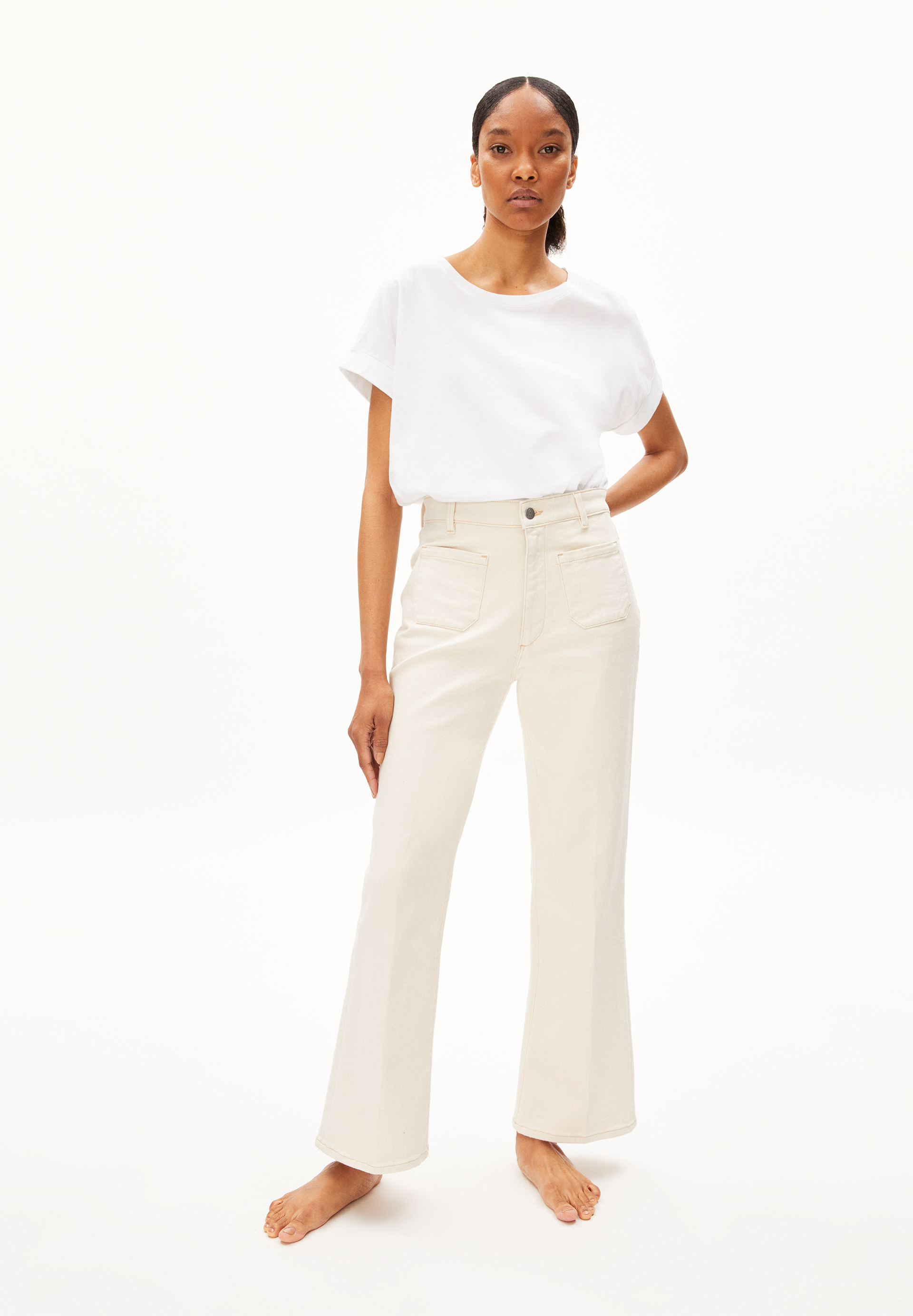 Flared Fit Ankle Denim aus Bio-Baumwoll Mix