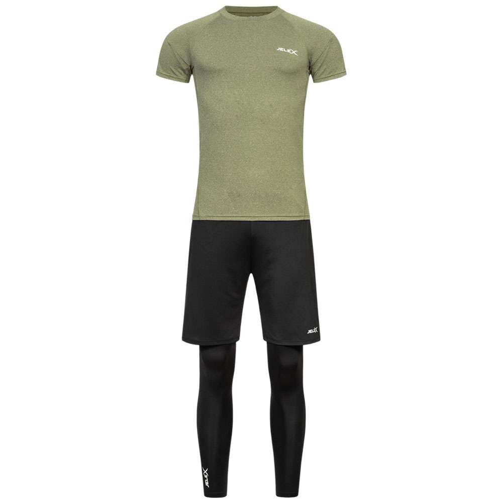JELEX Sportinator Herren Fitness-Set 3-tlg. armygrün-schwarz