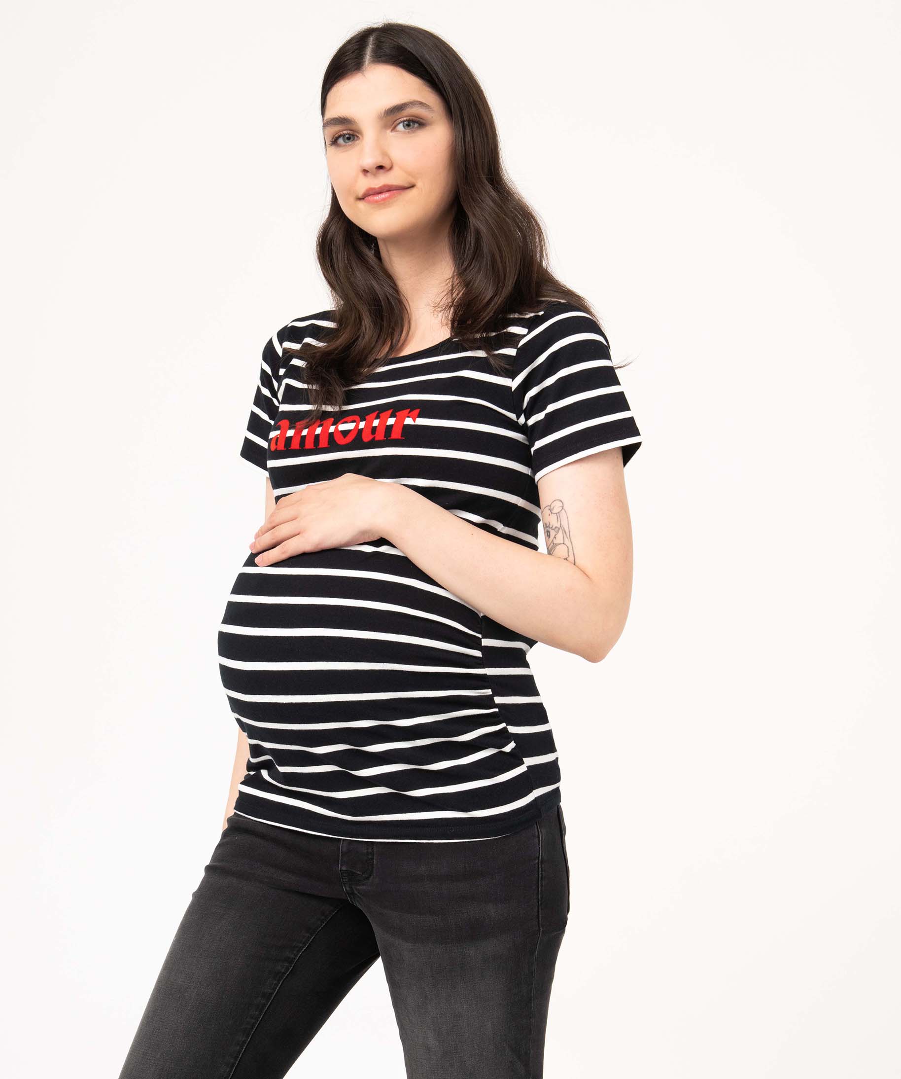 Tee-shirt de grossesse rayé à manches courtes raye | GEMO