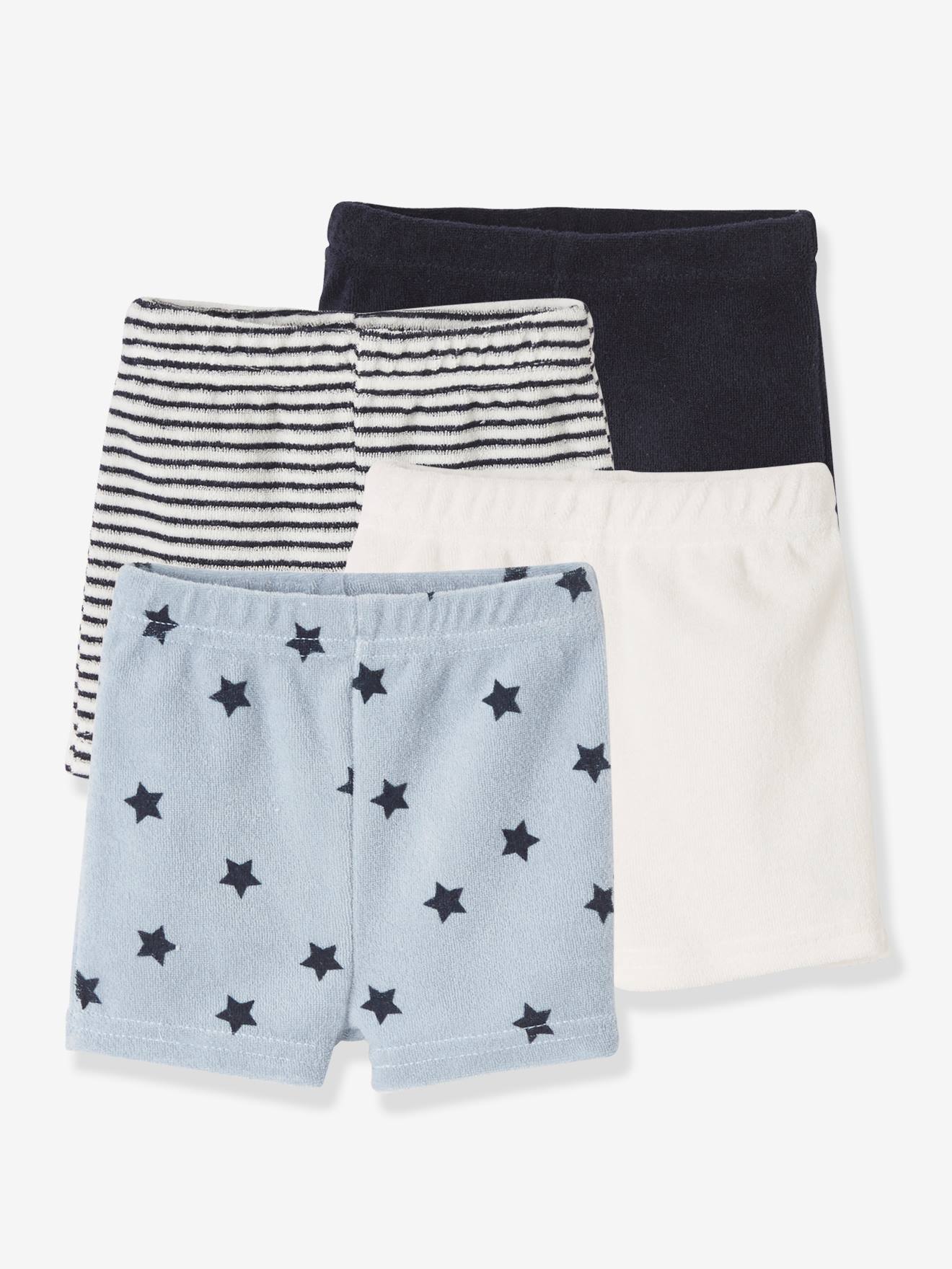 Vertbaudet 4er-Pack Baby Shorts, Frottee Oeko-Tex - pack blau sterne