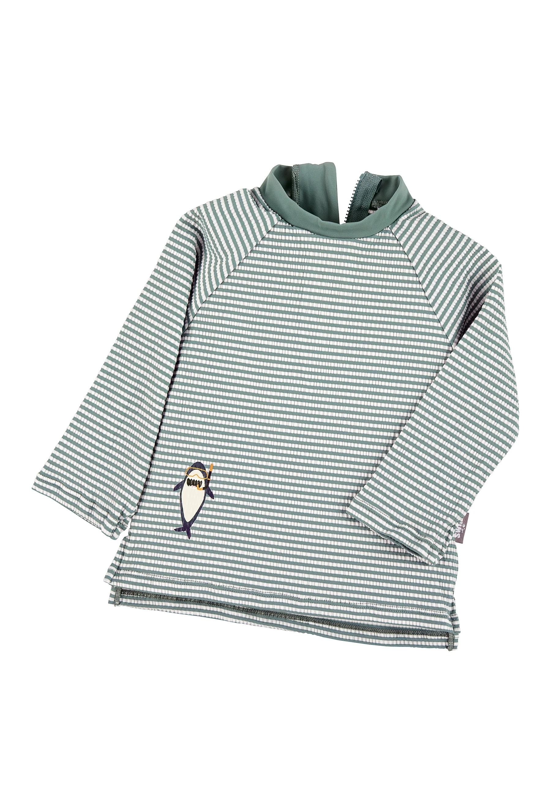 Langarm-Schwimmshirt in dunkelgrün mit Hai-Print
