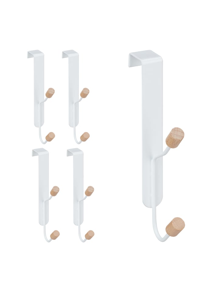 relaxdays 5x Türhaken Vierfachhaken in Weiß/Natur günstig kaufen onesize