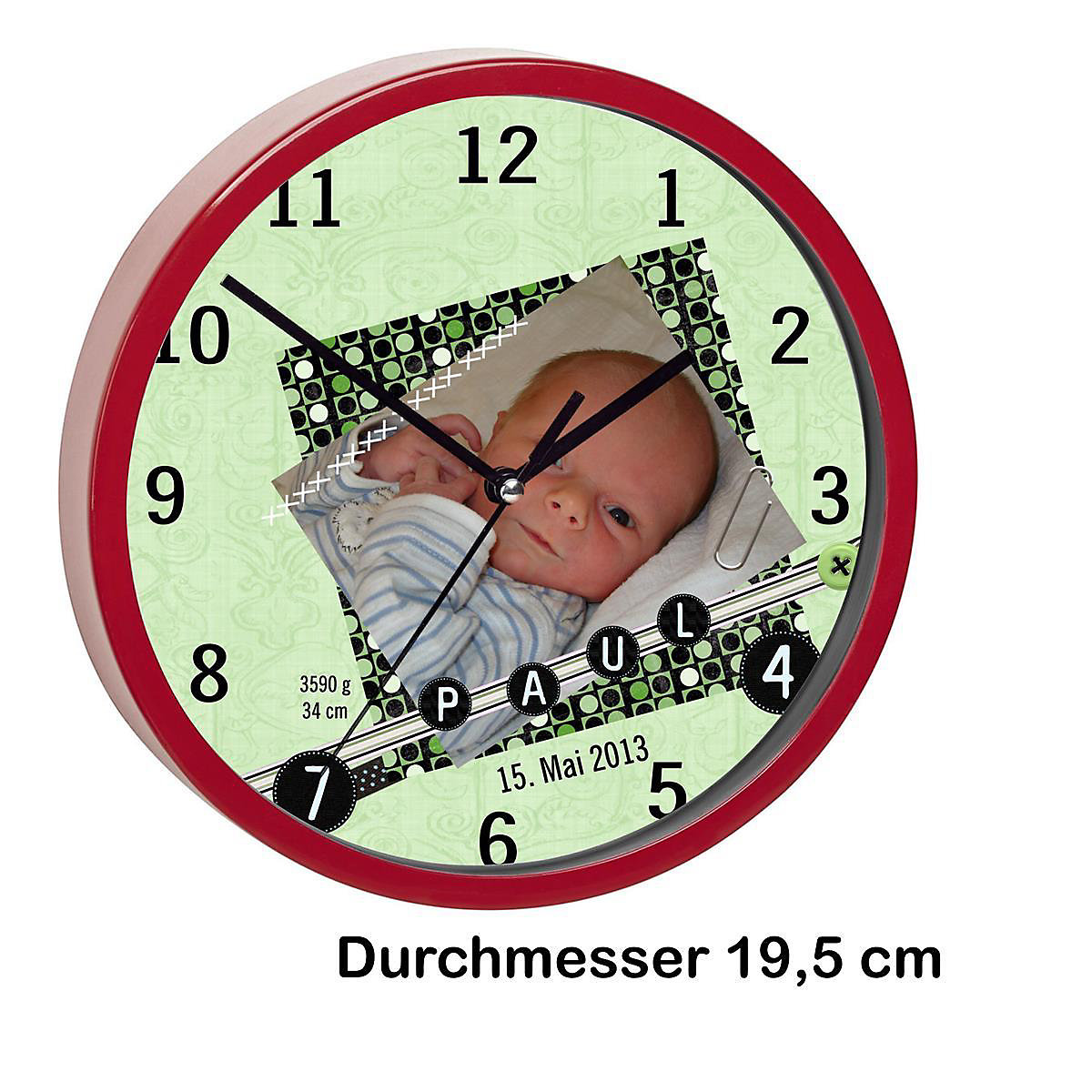 Kinder Wanduhr personalisiert mit Name Scrapbooking grün