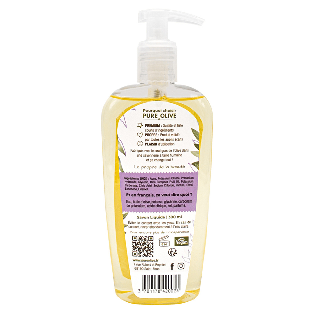 pure olive Savon liquide 100% olive parfum lavande Savon liquide