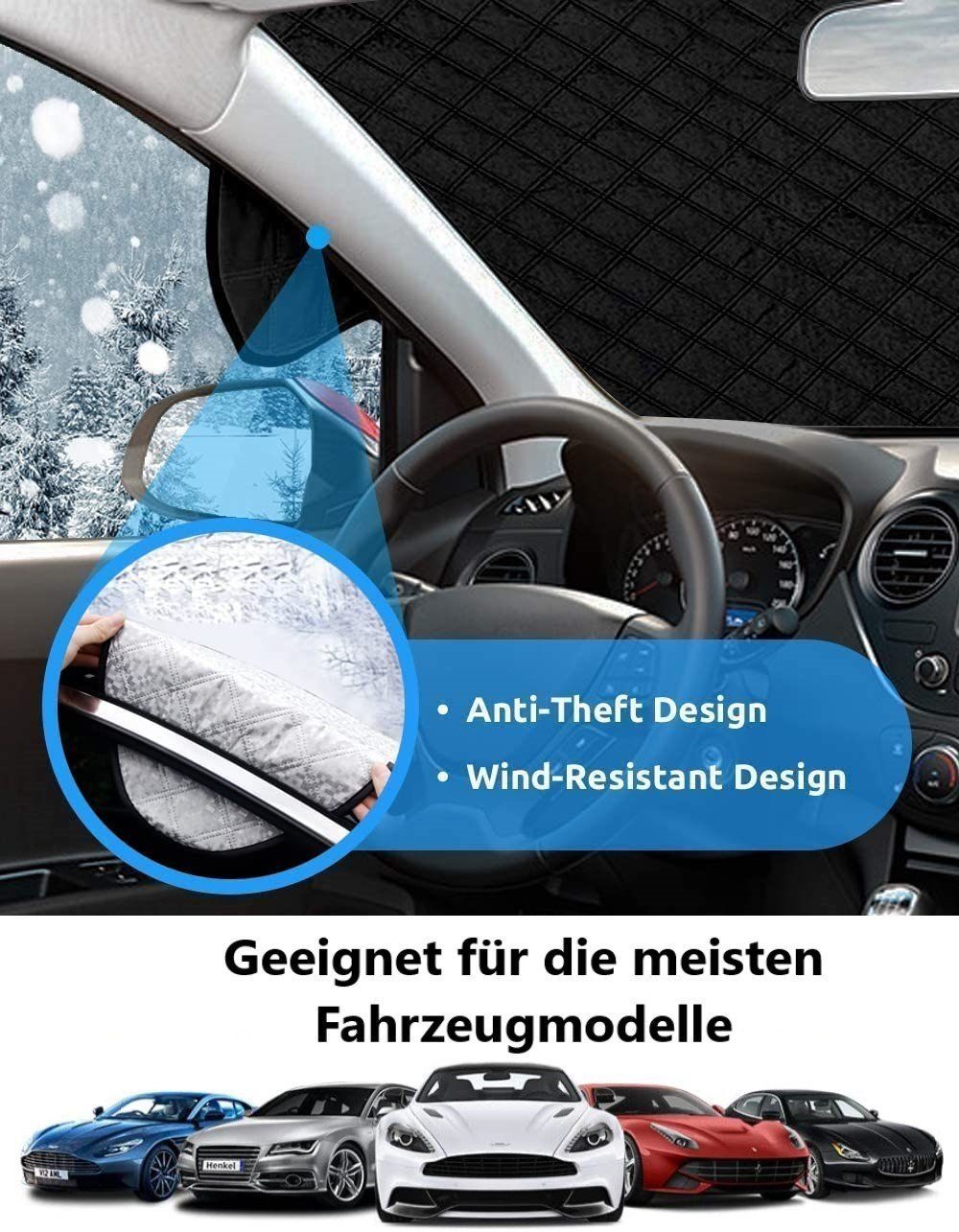 KESSMANN Autosonnenschutz Sonnenschutz Abdeckung faltbar Frontscheibe 4 Schichten 150x100cm Auto, (Set, 1-St., Inkl. Aufbewahrungstasche Frontblende Fenster Schutz Hitzeschutz), gegen Sonne Hitze UV Strahlung Staub Eis Frost Schnee strapazierfähig