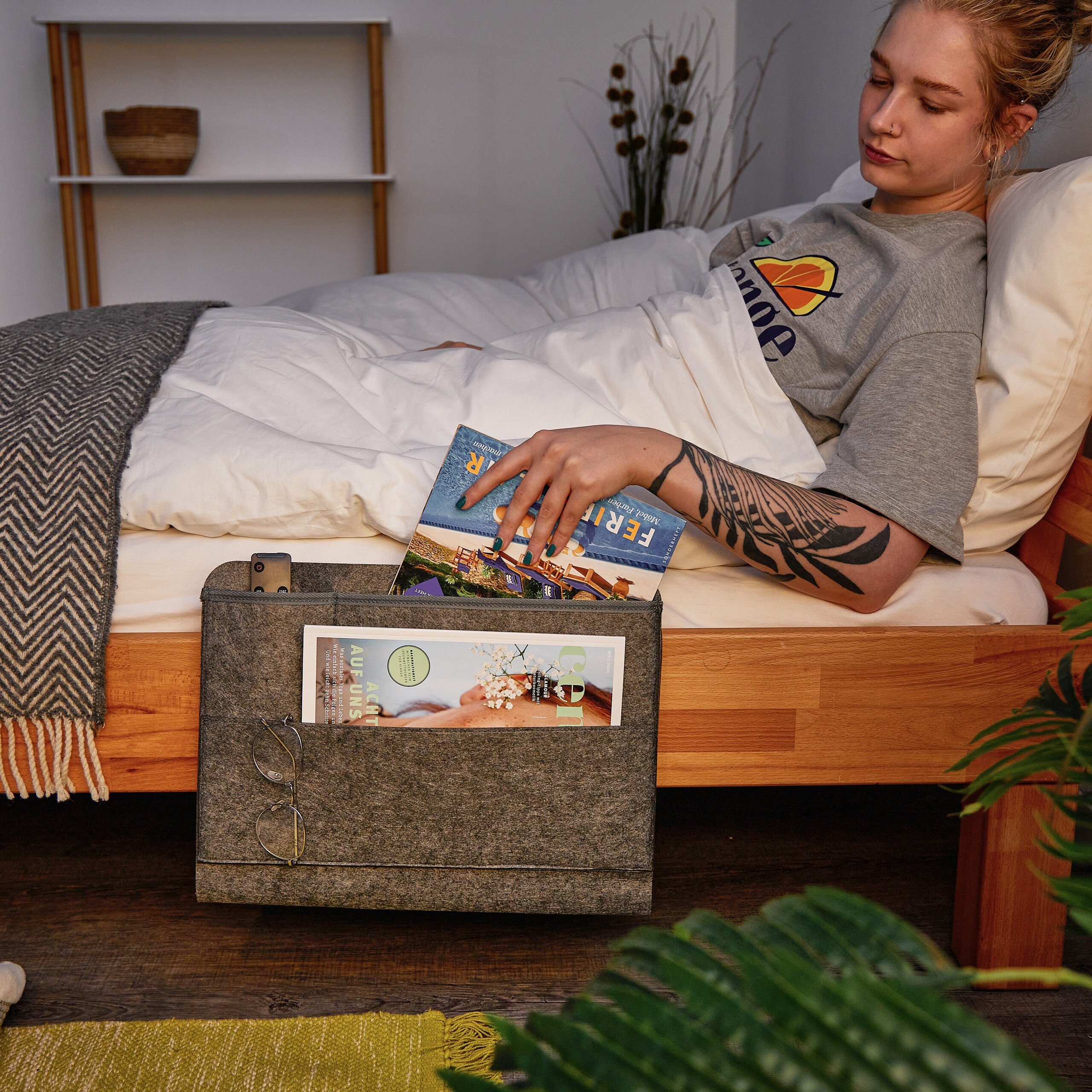 relaxdays Betttasche Betttasche mit 4 Fächern 2er Set